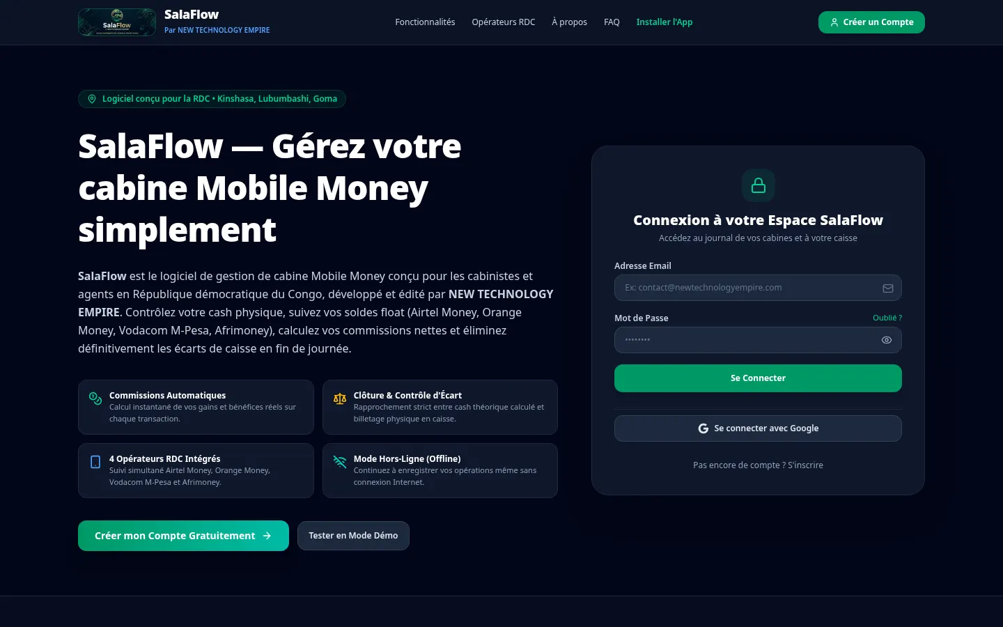 Capture du site SalaFlow